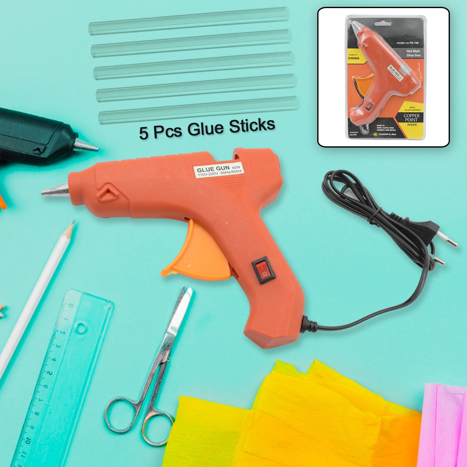 0492 Professional 60 Watt with 5 Pcs Hot Melt Glue Stick & ON/Off Switch, Electric Tool Hot Melt Glue Gun For Multi Use(1 Pc) 0492 Professional 60 Watt with 5 Pcs Hot Melt Glue Stick & ON/Off Switch, Electric Tool Hot Melt Glue Gun For Multi Use(1 Pc)
